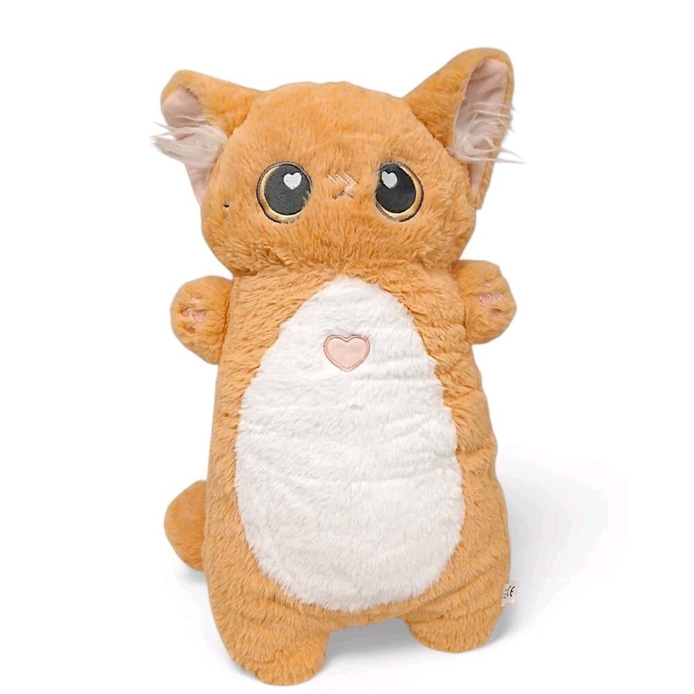 Kawaii Cat Large 21" Plush Toy Pillow Long Giant Size Light Orange Heart Fleece